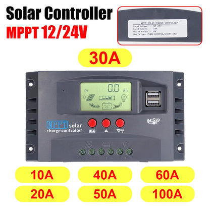 12V/24V MPPT Solar Charge Controller 50VDC Regulator Colorful Screen For Lifepo4 GEL Lithium Lead Acid Battery 20A/30/50/60/100A