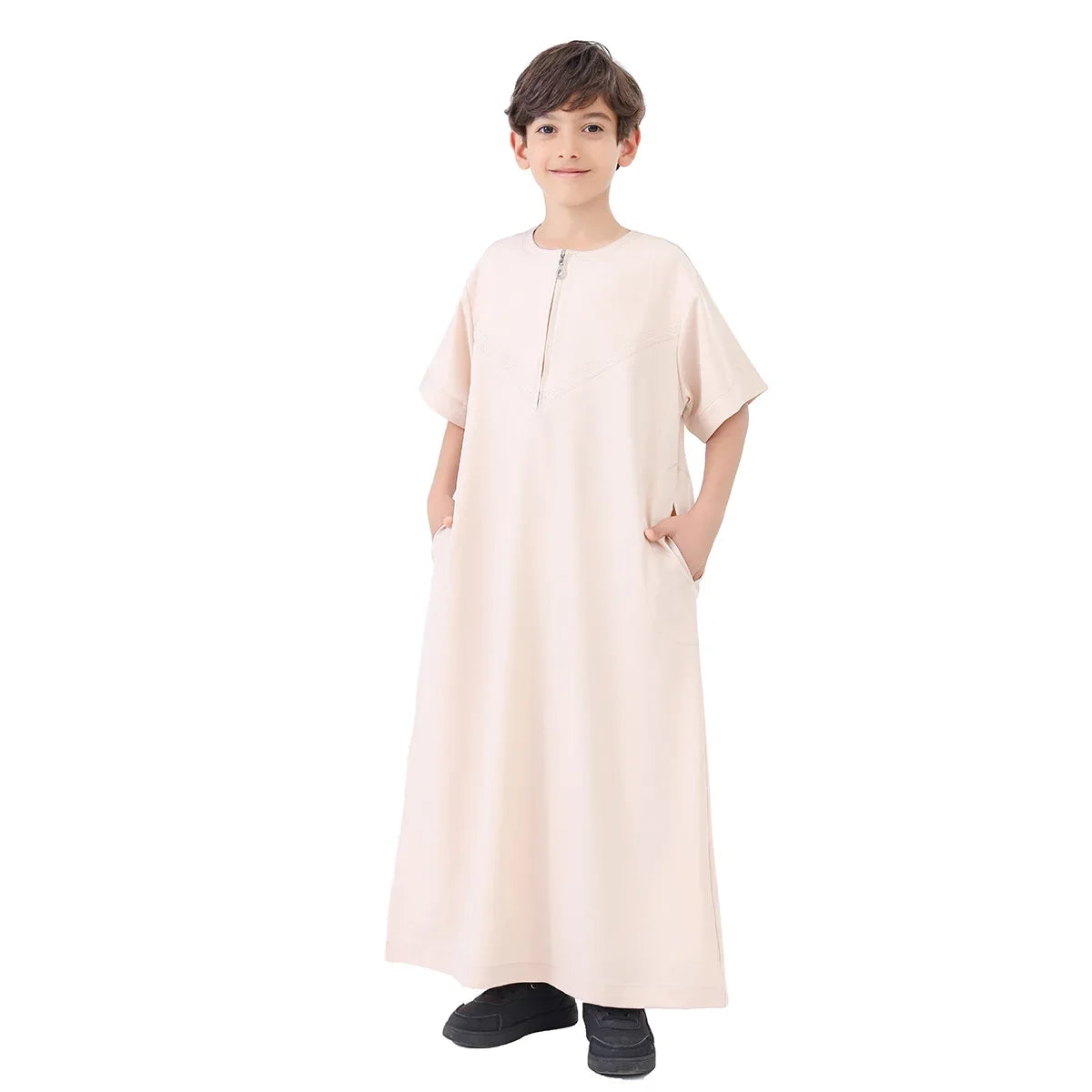 Ramadan Eid Muslim Solid Color Robe Islamic Arab Children Long Sleeve Dress Jubba Thobe Abaya Dubai Boys Clothing Turkey 2025