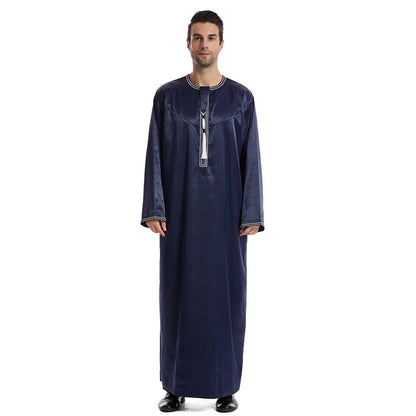 Men Dishdasha Muslim Long Sleeve Dress Daffah Thobe Jubba Saudi Arab Thoub Kaftan Islamic Clothing Robes Abaya Dubai Middle East