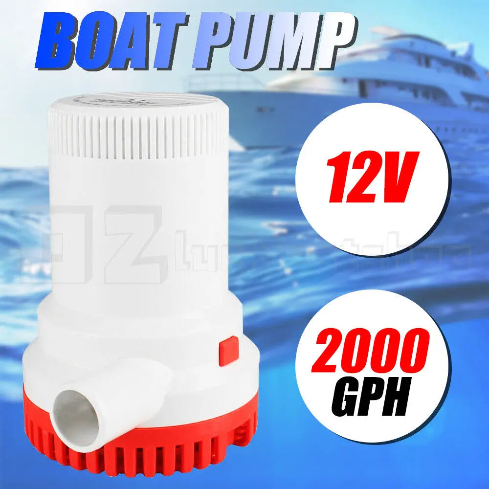 12V 2000GPH Submersible Bilge Water Pump Fishing Boat Caravan Camping Campervan Submarine Pump For Marine Use