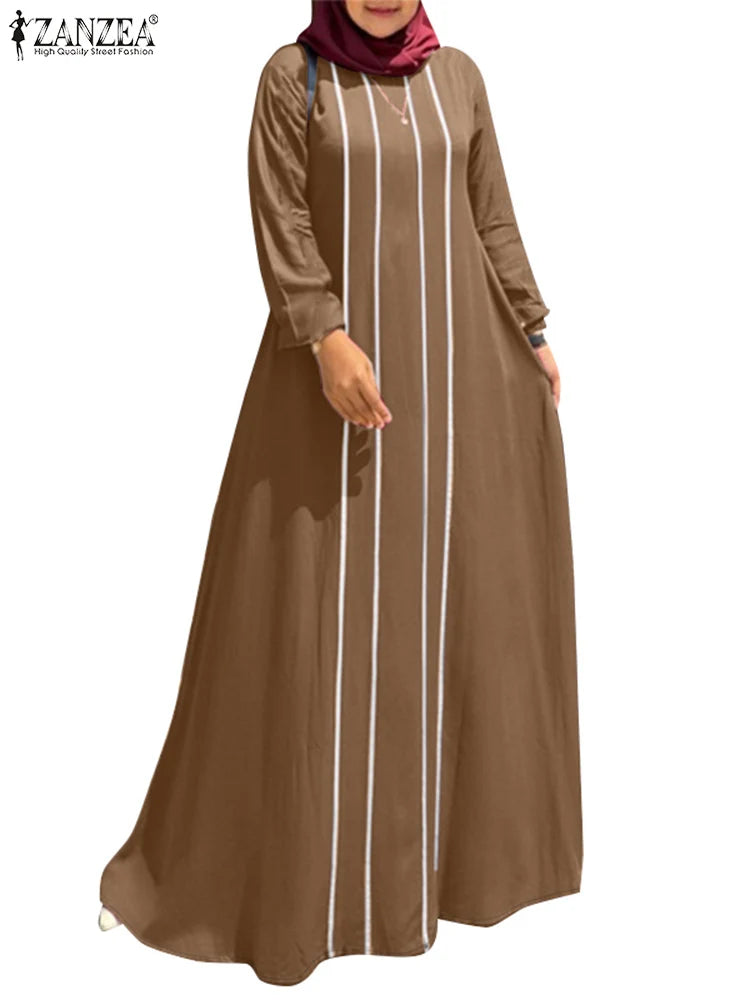 ZANZEA Vintage Autumn Long Sleeve Abaya Hijab Sundress Casual Islamic Clothing Marocain Eid Mubarek Dresses Women Muslim Dress