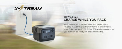 ECOFLOW Portable Power Station RIVER 2 Max, 499Wh/512Wh LiFePO4 Battery/ 1 Hour Fast Charging, Up To 1000W Output