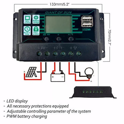 10/20/30/40/50/60/70/80/90/100/150A Solar Controller Digital Display LCD Screen 12V 24V Solar Panels Battery Charge Controller