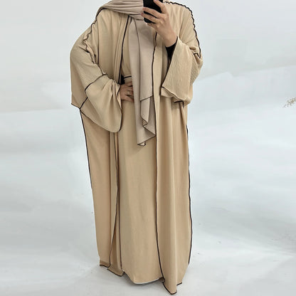 Turkey Dubai Abayas Muslim Set Cardigan Inner Lap and Turban Muslim Long Robes Three-piece Muslim Open Abayas for Women Dress