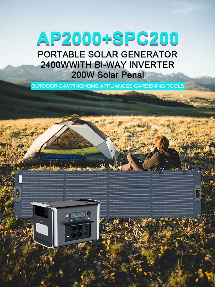 Camping Portable Power Station Solar Generator 1000W 2000W Lifepo4 Battery 220V AC Outlets Power Flexible Solar Panel Equipment