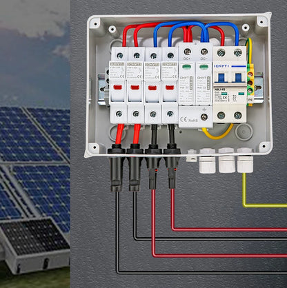 Solar Photovoltaik PV Combiner Box mit Blitzschutz 2 Eingang 1 aus DC 600V Sicherung mcb spd wasserdichte Box IP65