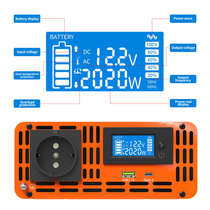 DATOUBOSS Pure Sine Wave Inverter 4000W DC 12V 24V 36V 48V 60V 72V to AC 220V 240V  Continuous Power 2000W With LCD Inverter