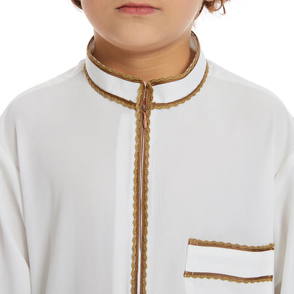 Luxury Muslim Thobe Boys Saudi Dress Kids Islamic Clothing Turkish Arab Dubai Black White Yellow Abaya Children TH881