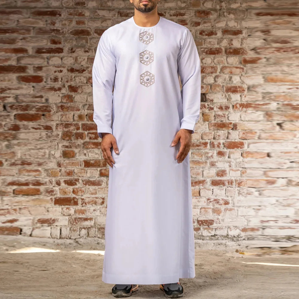 Eid Muslim Fashion Men Jubba Thobe Embroidery Stand Collar Dubai Arab Long Dress Islamic Ramadan Robe Saudi Musulman Abaya Male