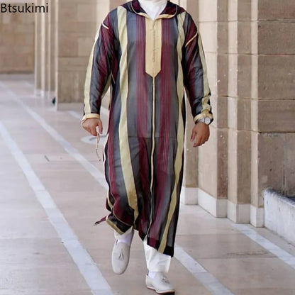 Durable Kaftan Arab Muslim Robe Men Jubba Thobe Long Sleeve Dubai Islamic Ethnic Gown Nightshirts Fashion Loose Casual Clothes