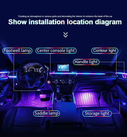 10/14/18 in 1 Led Car Ambient Lights 213 64 Color RGB Symphony Streamer Bluetooth Rainbow Acrylic Strips Atmosphere Lamp Kit 12V