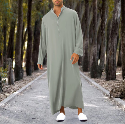 Loose Muslim Kaftan Robe Middle East Men Long Sleeve Arab Islamic Solid Color Maxi Dubai Abaya Jubba Thobe Robes Clothing