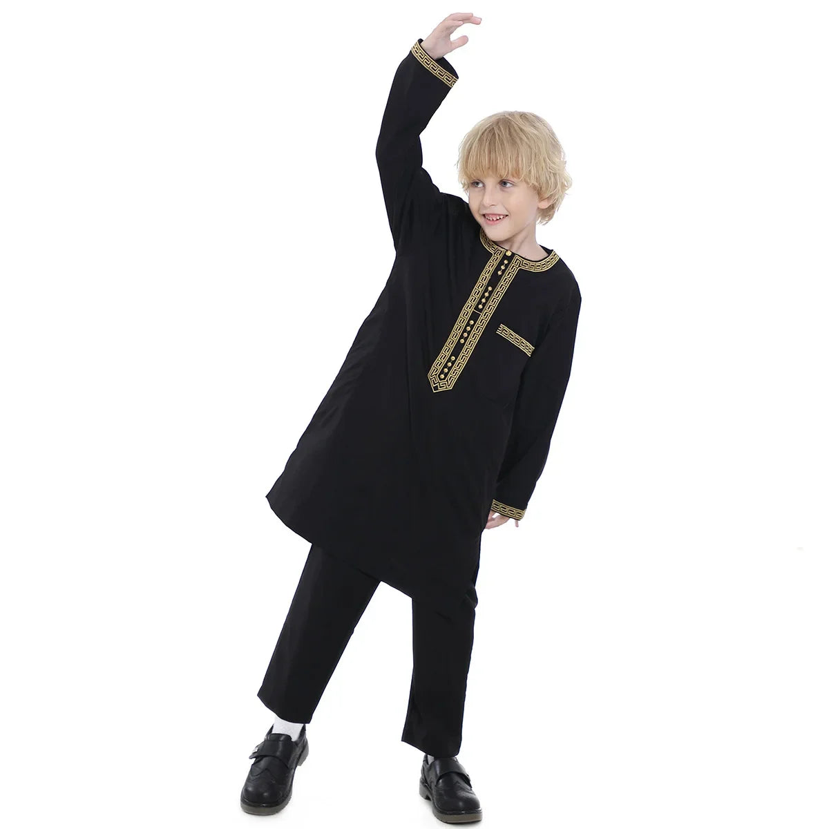 Muslim Saudi Arab Boys Robe Dishdasha Kids Abaya Kaftan Prayer Islam Clothing Long Sleeve Thobe Middle East Teenage Dress Dubai