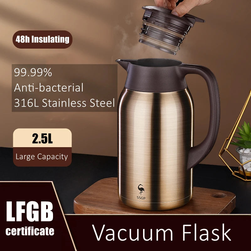 99.99% Anti-bacterial 316L Stainless Steel Liner 1.6L~2.5L Thermos Long Last Insulating Vaccum Flask Well Sealed Family Kettle