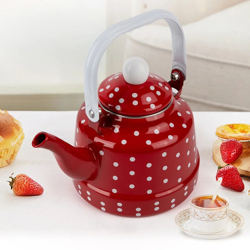 Enamel Kettle Red Polka Dot Durable Heating Water Kettle Lovely Enamel Teapot Kitchen Teapot Metal Tea Kettle For Home