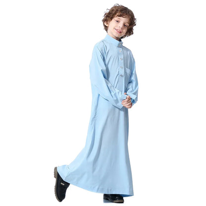 Muslim Saudi Kids Boys Dishdasha Long Sleeve Robe Thobe Dubai Islamic Abaya Middle East Arab Clothing Child Dress Kaftan Caftans