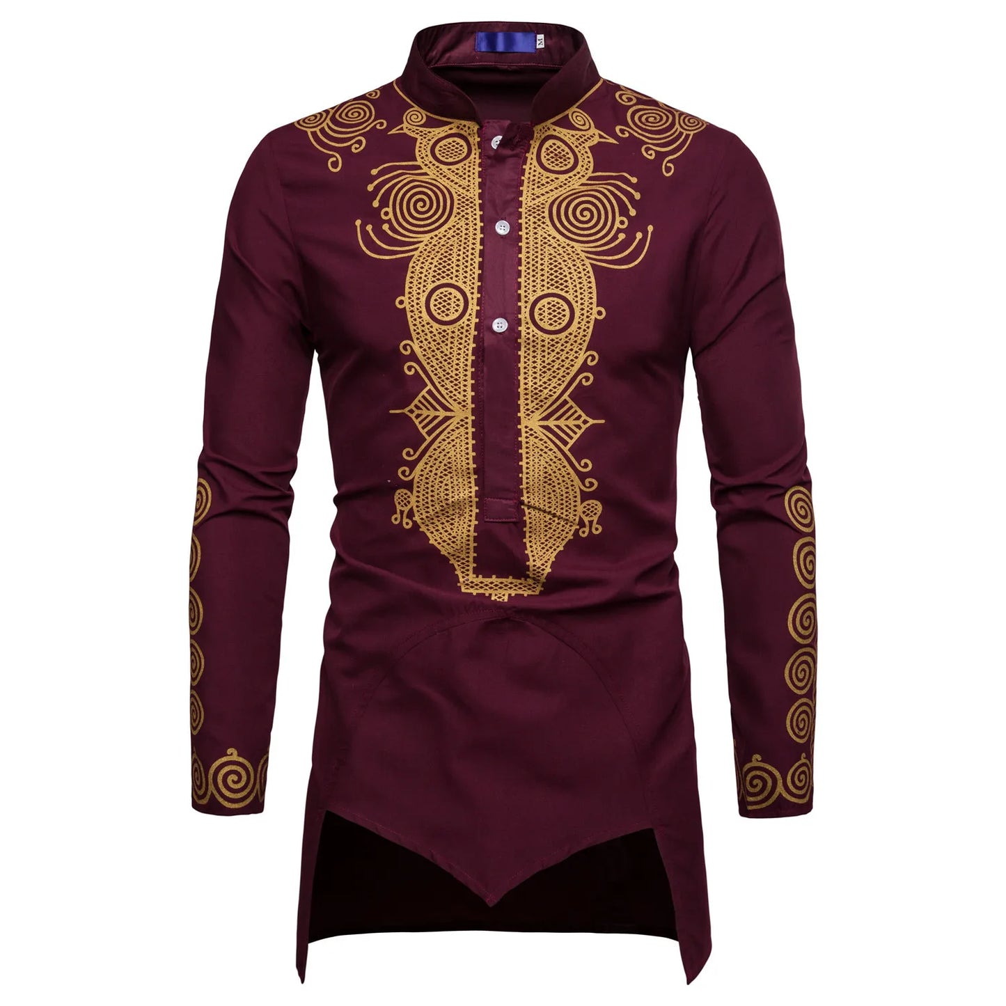 2023 Muslim Men shirts Luxury Casual Islamic Arabic Abaya Robe Fashion Ethnic Print Stand Collar Youth Mid-length Cosplay Cos