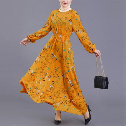 Spring Summer Female Solid Full Sleeve O-neck Casual Dress Women Bohemian Long Dress Woman Muslim Maxi Dresses