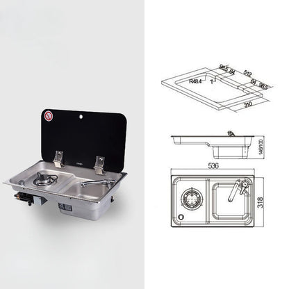 Stainless steel single burner Gas stove and sink combo with tempered glass lid for RV caravan yacht 536*318*146/120mm