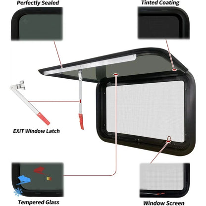 Window 36" x 22" for 1-3/4" Teardrop Trailer Wall with Trim Kit and Screen, Cargo Camper ReplacementOut EXIT Windows with S