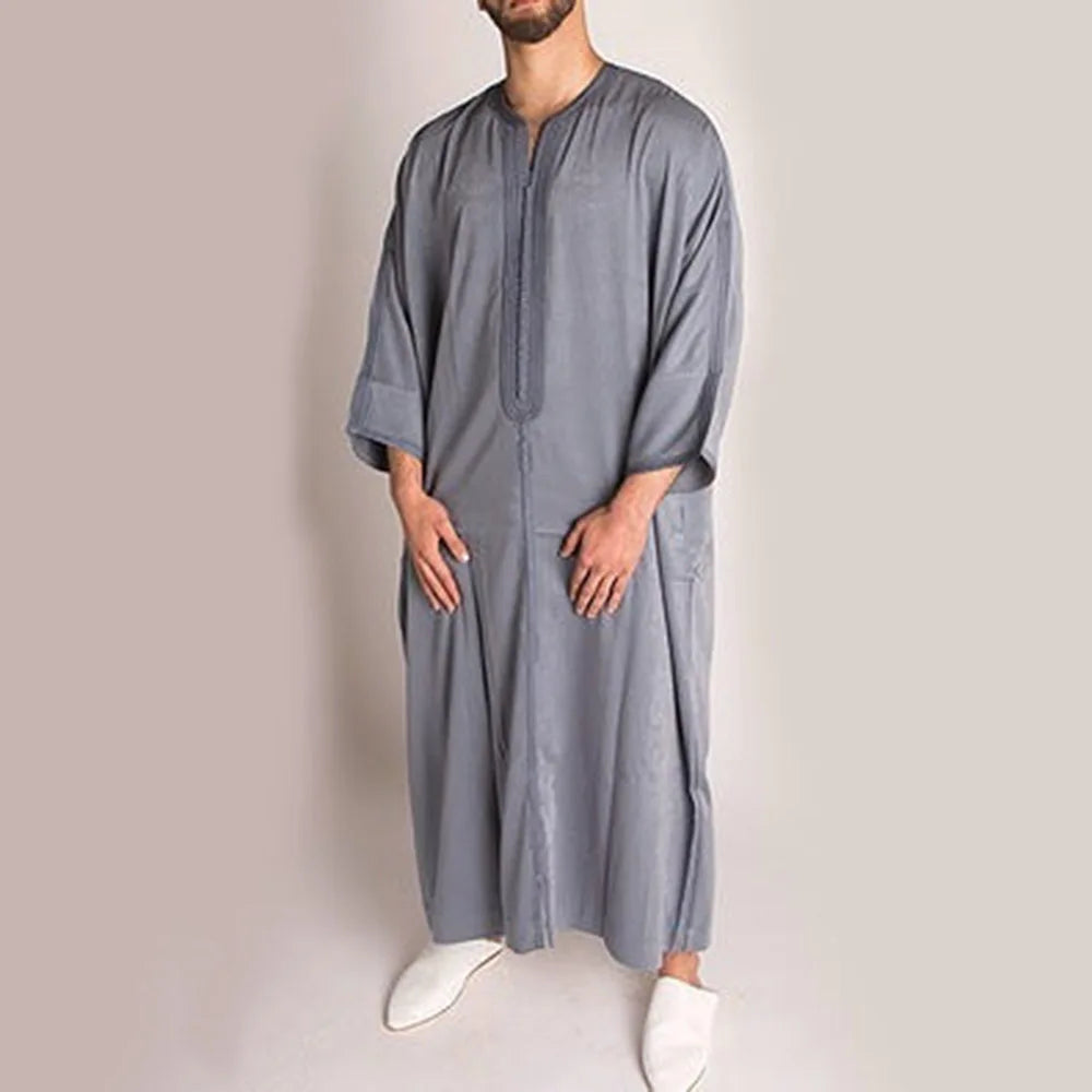 Durable Kaftan Arab Muslim Robe Men Jubba Thobe Long Sleeve Dubai Islamic Ethnic Gown Nightshirts Fashion Loose Casual Clothes