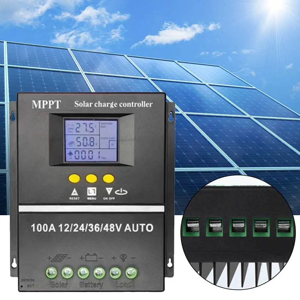 100A MPPT Solar Charge Controller LCD Display Solar PV Battery Charger Dual USB 12V 24V 36V 48V Auto Solar Charge Controller