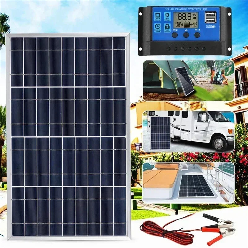 300W Solar Panel Kit Complete 12V Polycrystalline USB Power Portable Outdoor Rechargeable Solar Cell Solar Generator for Home