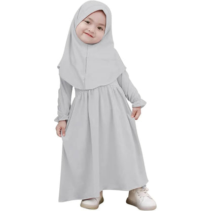 Muslim Abaya Robe And Headscarf Set For Girls 0-5 Years Pure Color Robe With Hijab Girls Outfits&Set Children Muslim Outfits