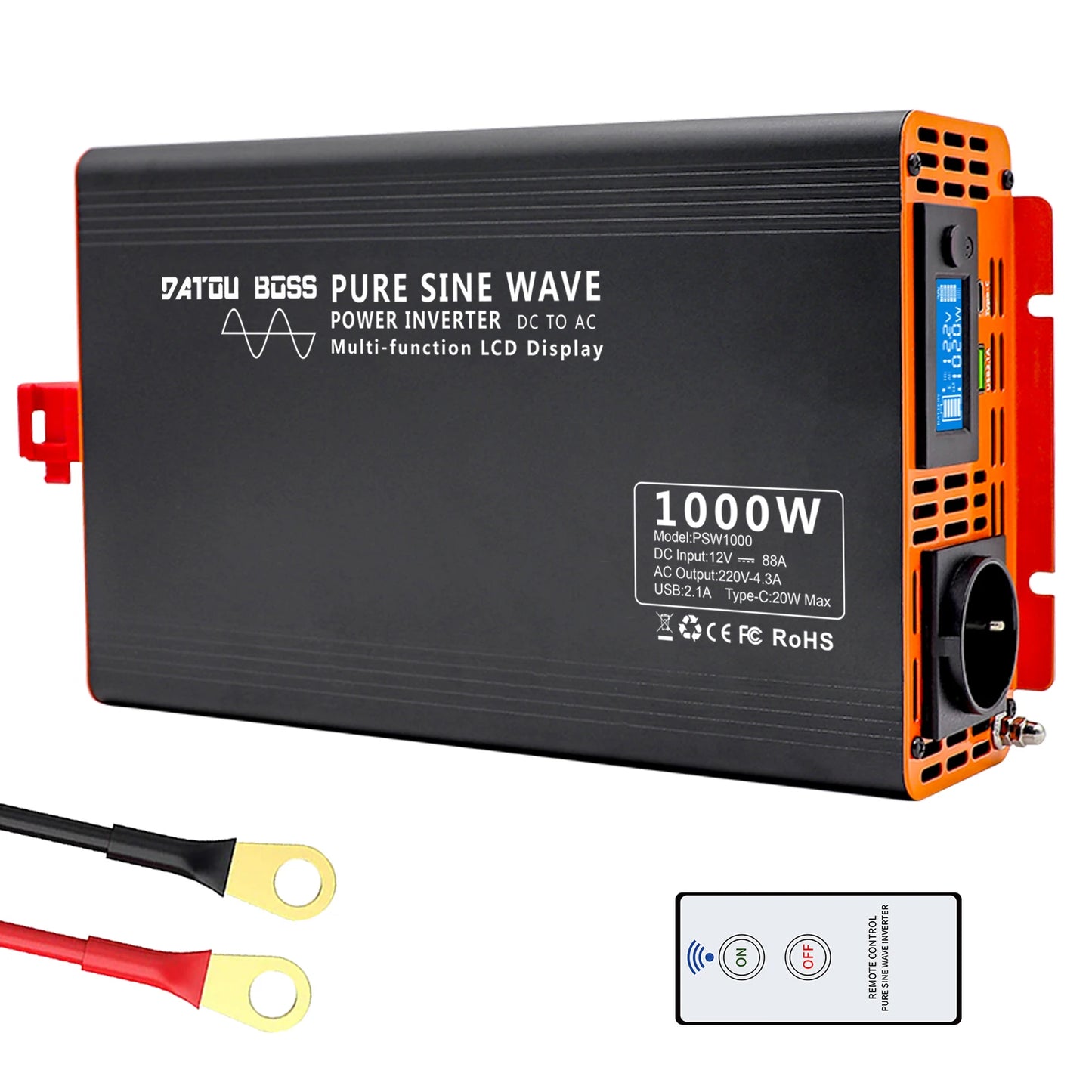 DATOUBOSS Pure Sine Wave Inverter 4000W DC 12V 24V 36V 48V 60V 72V to AC 220V 240V  Continuous Power 2000W With LCD Inverter