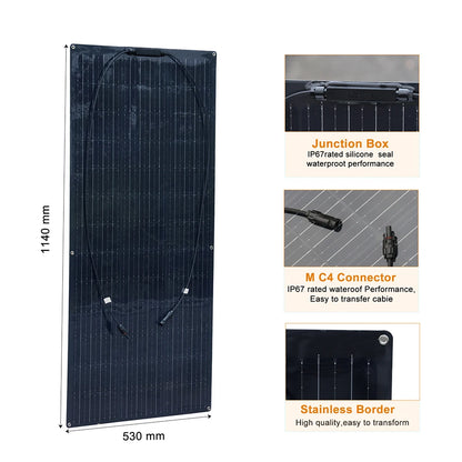 Semi- Flexible Solar Panel 150W 21.6V balcony photovoltaic PV 150 WATT CELL for home boat camper 12v /24V battery charger