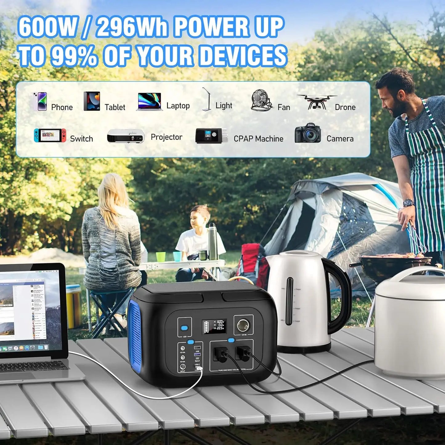 Portable Power Station 600W Power Bank 296Wh Solar Generator Lithium Battery Portable Generator Fast Charging