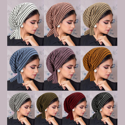 Trendy Stripe Turban Cap Women Muslim Hijab Islamic Chemo Cap Head Scarf Ladies Head Wrap Cover Hijab Scarf