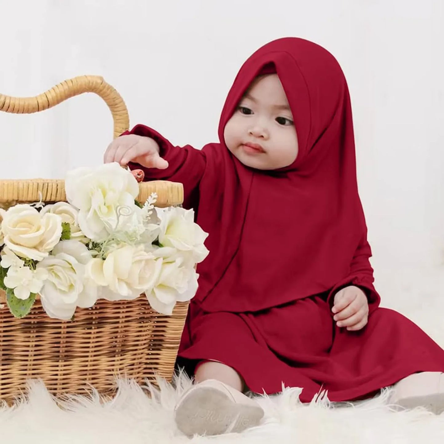 Muslim Abaya Robe And Headscarf Set For Girls 0-5 Years Pure Color Robe With Hijab Girls Outfits&Set Children Muslim Outfits