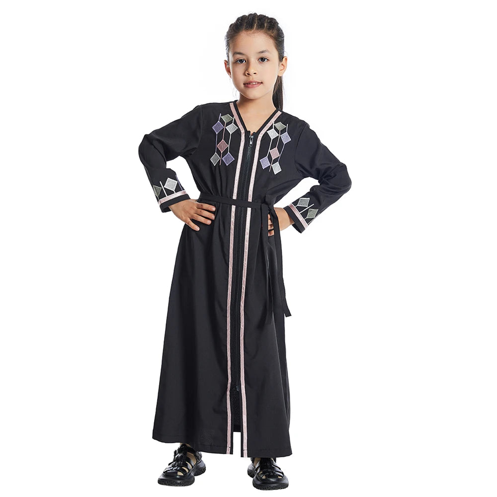 Moroccan Kids Girls Muslim Embroidery Abaya Long Sleeve Maxi Dress Turkey Arabic Kaftan Islamic Prayer Gown Robe Robes Clothing