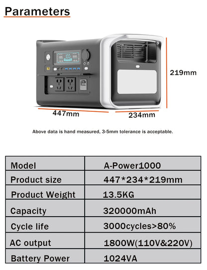 1800W Portable Power Station Bank 1000W 500W Solar Generator 220V Lifepo4 Battery Camping RV Portable Backup Energy Systems