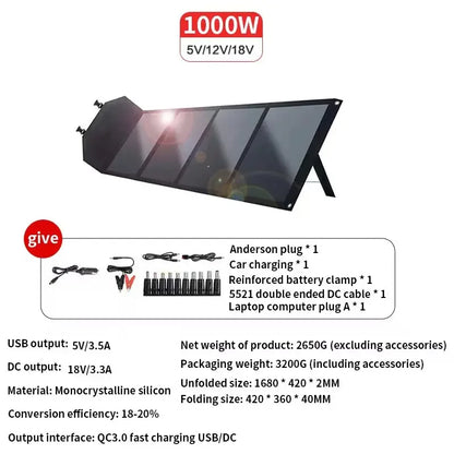 Flexible Foldable Solar Panel High Efficience Travel & Phone & Boat Portable 12V 2000w 1500w 1000w 500w Solar Panel Kit