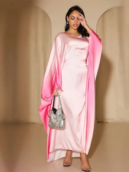 Gradient Batwing Butterfly Sleeve Satin Abaya Dubai Luxury Muslim Kaftan Dress For Women Kebaya Caftan Marocain Femme Vestidos