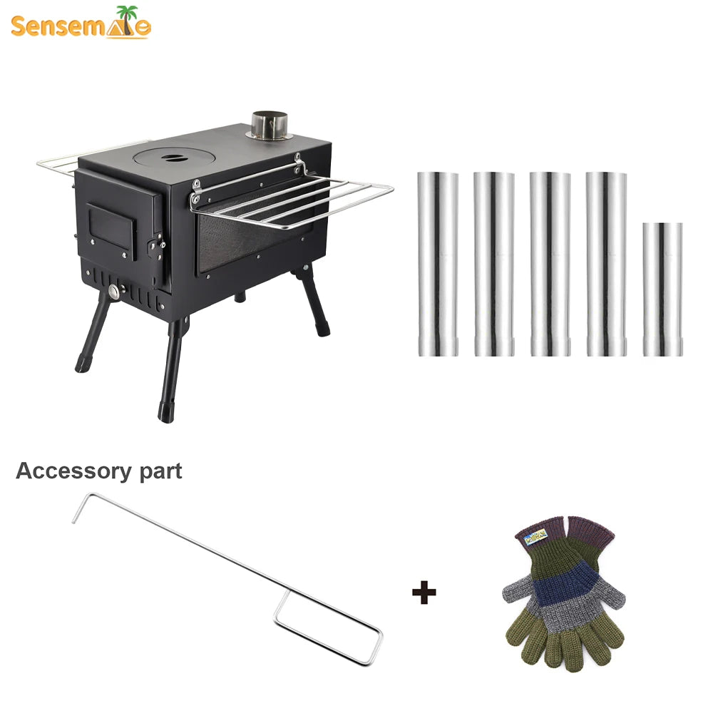 Large Portable Fire Wood Stove, 304 Stainless Steel, Window Pipe for Tent Heater, Cot Camping, Ice-fishing Cooking, Outdoor BBQ