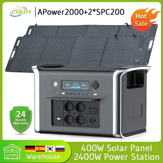 Camping Portable Power Station Solar Generator 1000W 2000W Lifepo4 Battery 220V AC Outlets Power Flexible Solar Panel Equipment