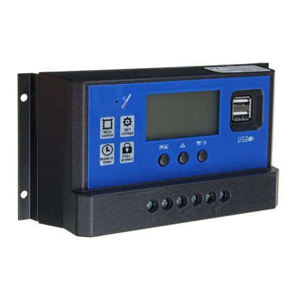 30A Solar Charge and Discharge Controller LCD Display Dual USB Automatic Solar Panel Charger Regulator 12V-24V Voltage Regulator