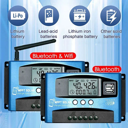 30A/40A/50A/60A/100A LCD Large Digital Display Bluetooth WIFI Solar Charge Controller 12V/24V 12-60V Dual USB MPPT Controller