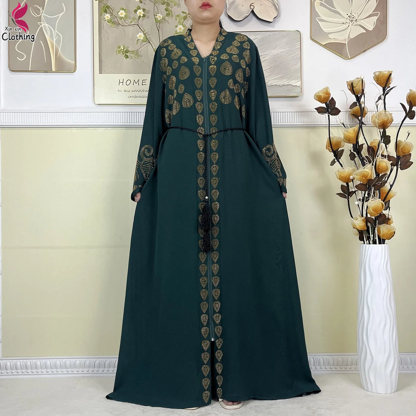 New Muslim Abayas For Women Long Sleeved Dress Dubai Lady Elegant Long Dress Islam Clothing African Abaya Loose Robe With Turban