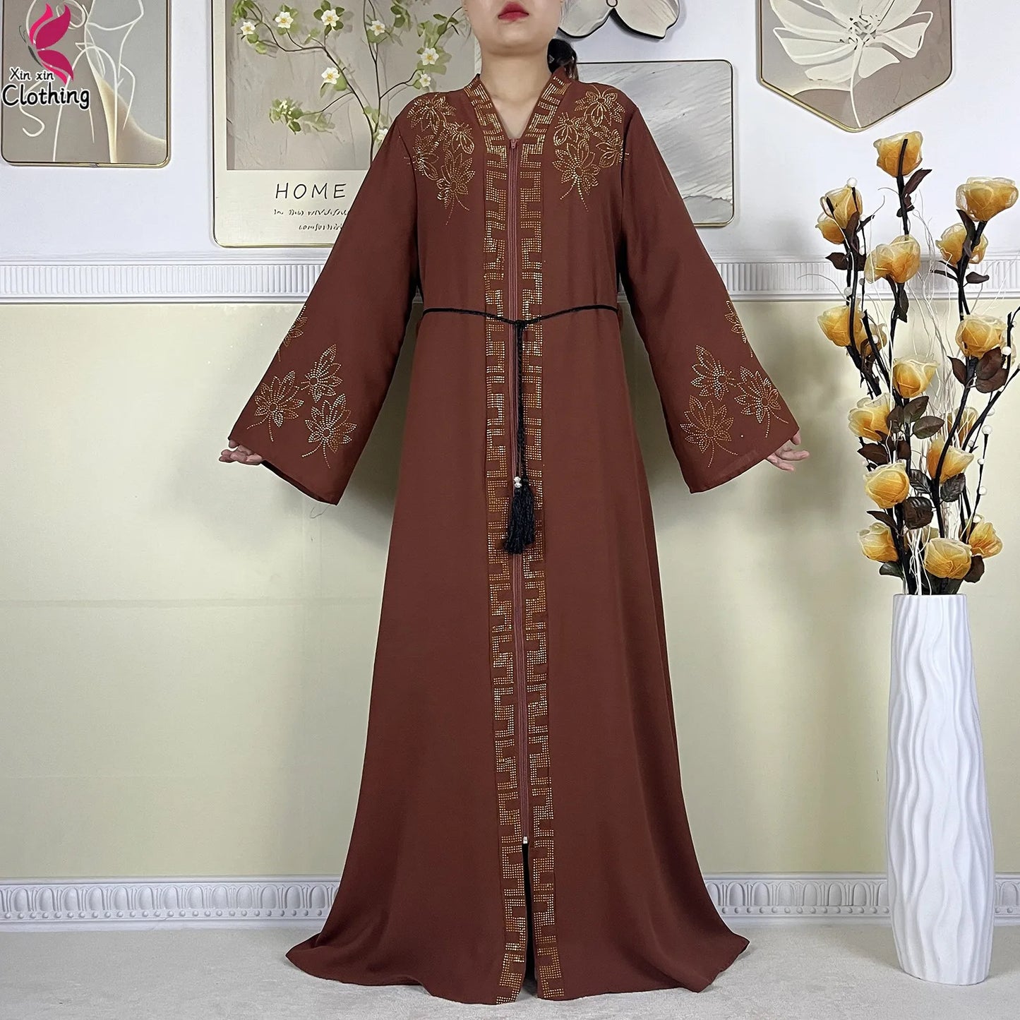 New Muslim Abayas For Women Long Sleeved Dress Dubai Lady Elegant Long Dress Islam Clothing African Abaya Loose Robe With Turban