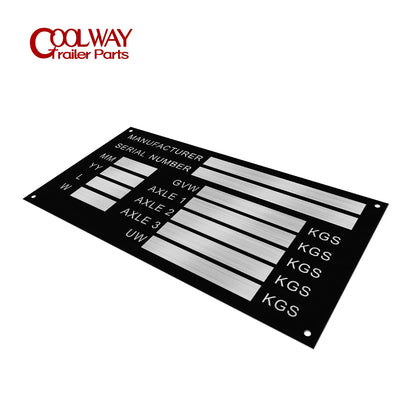 Blank or Engraved Aluminum Trailer Weight Plates Plant Flatbed Min-Digger Vin Chassis Caravan RV Camper Parts