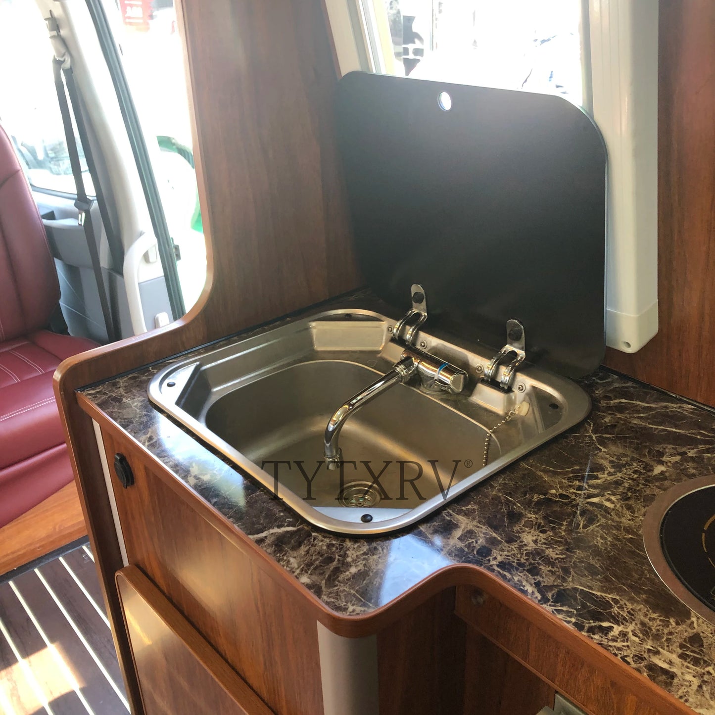 TYTXRV Caravan Accessories RV Sink Stainless Steel Hand Wash Basin Sink with Folded Fauce for RV Caravan Boat Kitchen