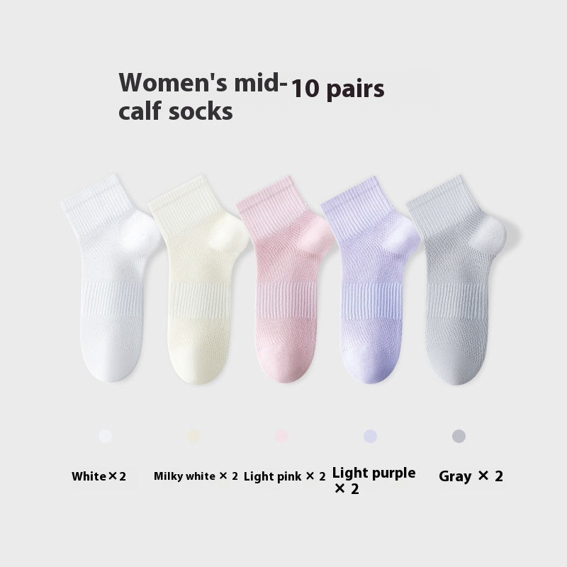 Pure Cotton Summer Antibacterial Breathable Mid-calf Socks Tight