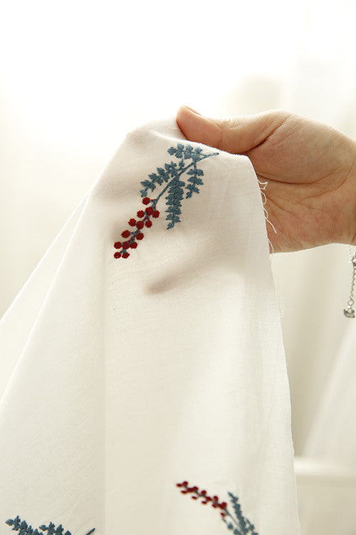 White Background Blue Flower Exquisite Embroidery Pure Cotton Embroidered Dress Curtain Shirt Handmade Diy Fabric