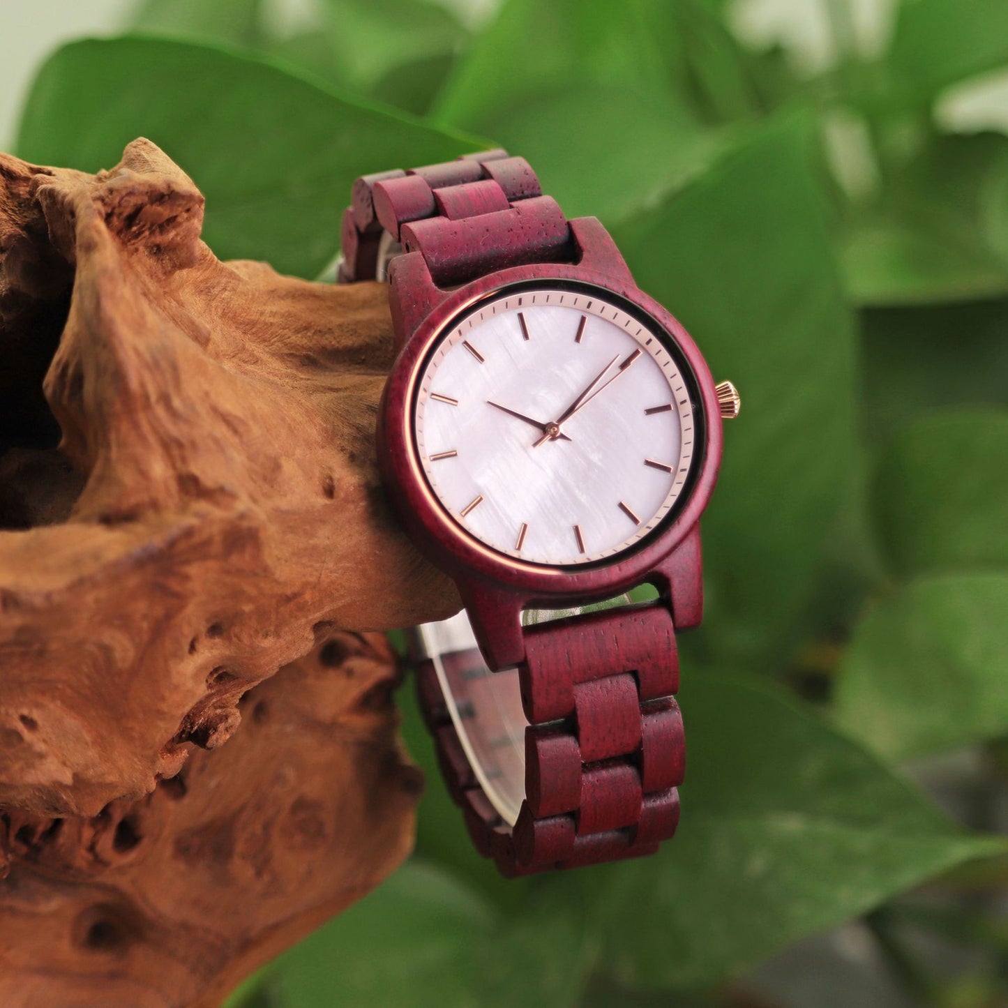 Ladies New Wooden Watch, Shell Face Casual Wooden Quartz Watch, Violet Wood Watch