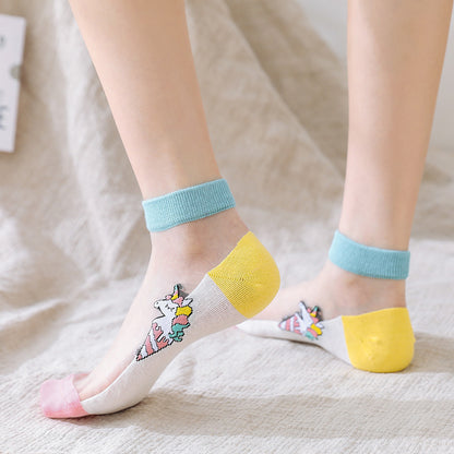 Women's Low-cut Liners Ice Silk Transparent Crystal Glass Silk Socks