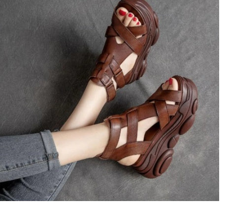 Spot Summer New High-heeled Retro Roman Sandals